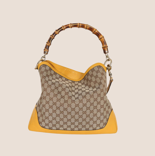 GUCCI YELLOW LEATHER GG CANVAS DIANA BAG
