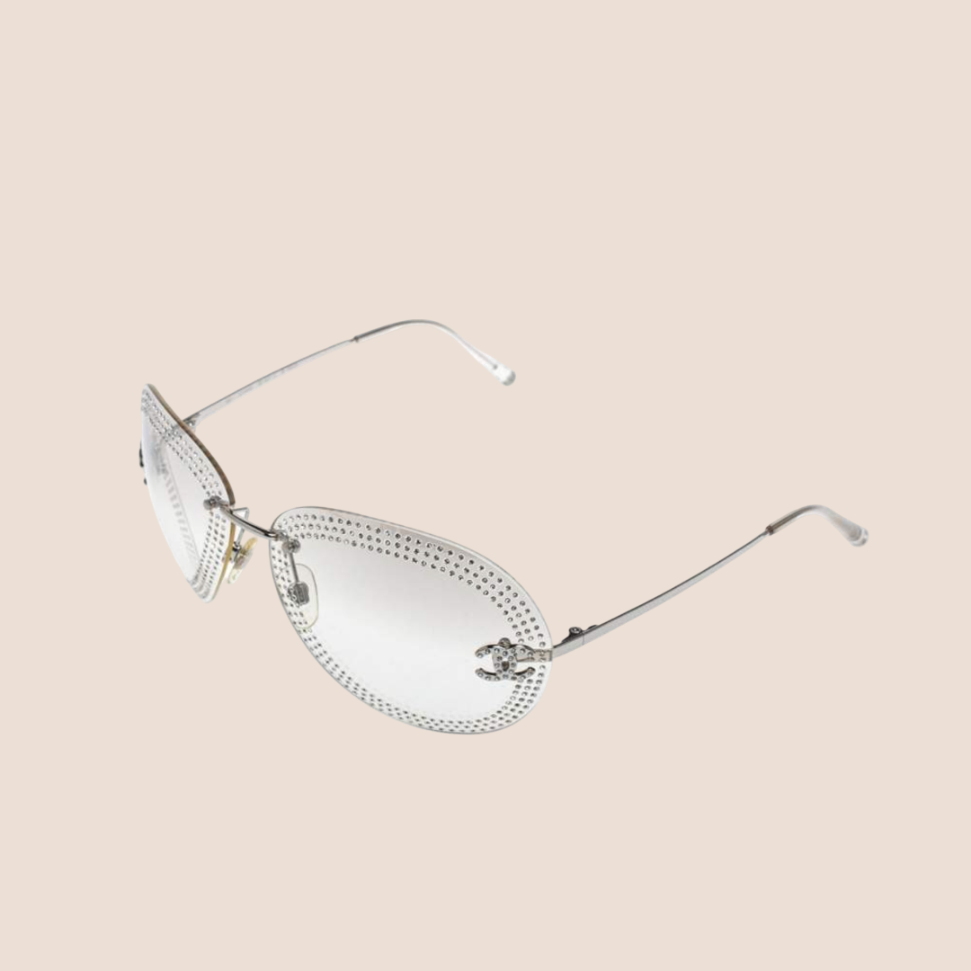 CHANEL 1990s CC CRYSTAL AVIATOR SUNGLASSES