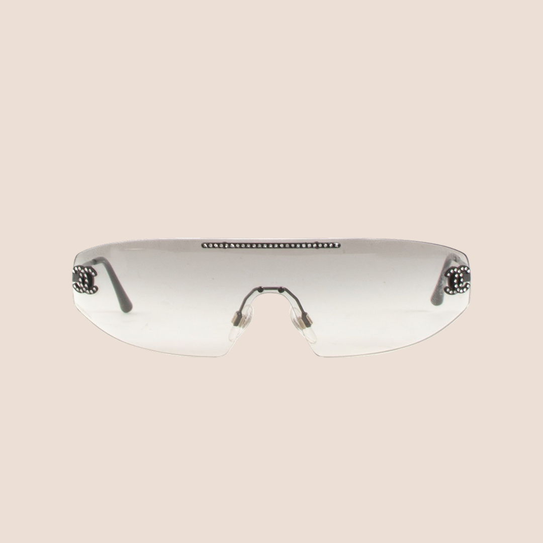 CHANEL 2000 RIMLESS CRYSTAL CLEAR MONOLENS SUNGLASSES