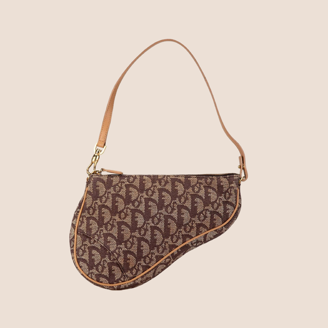 CHRISTIAN DIOR GREY & BEIGE CANVAS OBLIQUE SADDLE BAG – RDB
