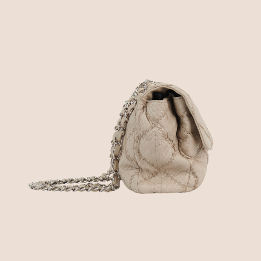 CHANEL BEIGE PYTHON ULTIMATE STITCH EAST WEST FLAP BAG