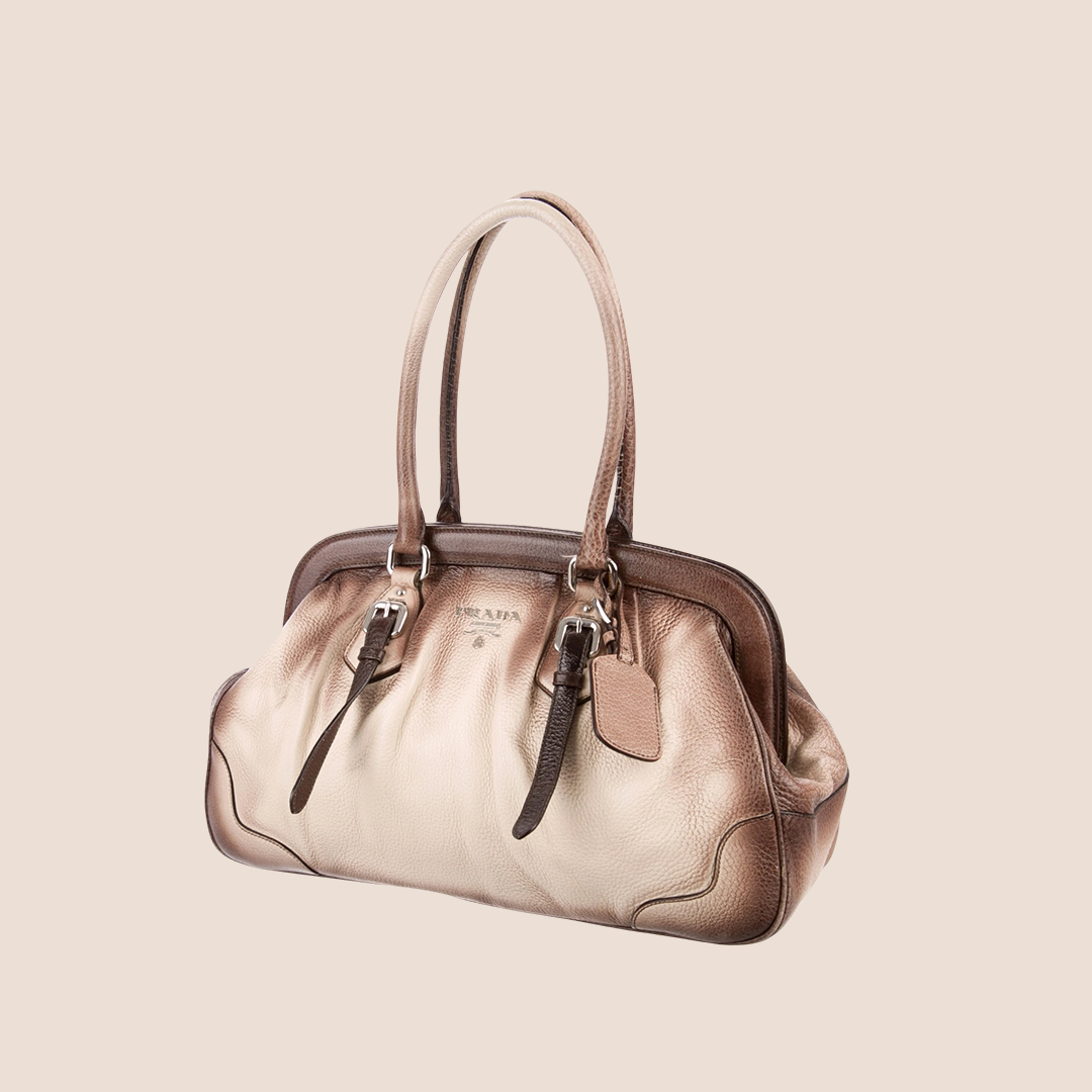 PRADA BROWN & CREAM ANTIQUE FRAME BAG
