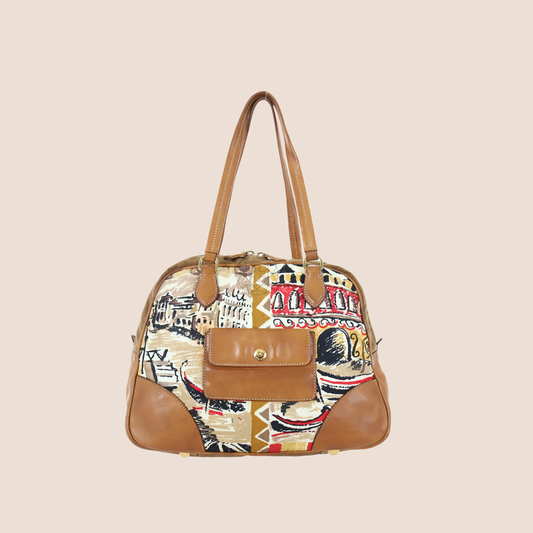 PRADA CANAPA STAMPATA VENEZIA PRINTED CANVAS BOWLER BAG