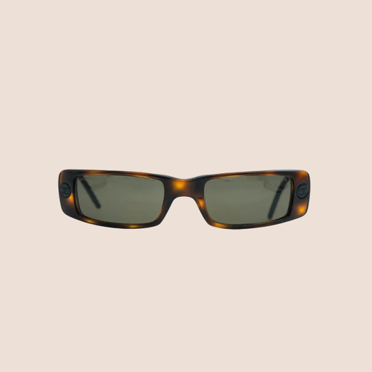 CHANEL 1990s BROWN TORTOISE RECTANGLE SUNGLASSES