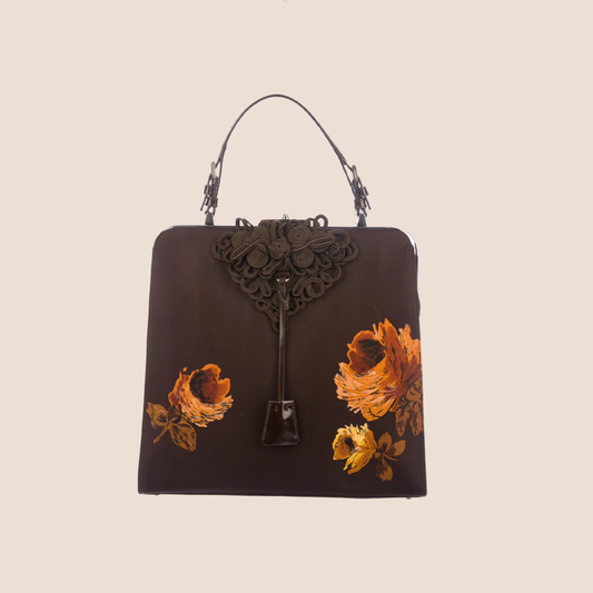 PRADA CHOCOLATE FLORAL TESSUTO FRAME BAG