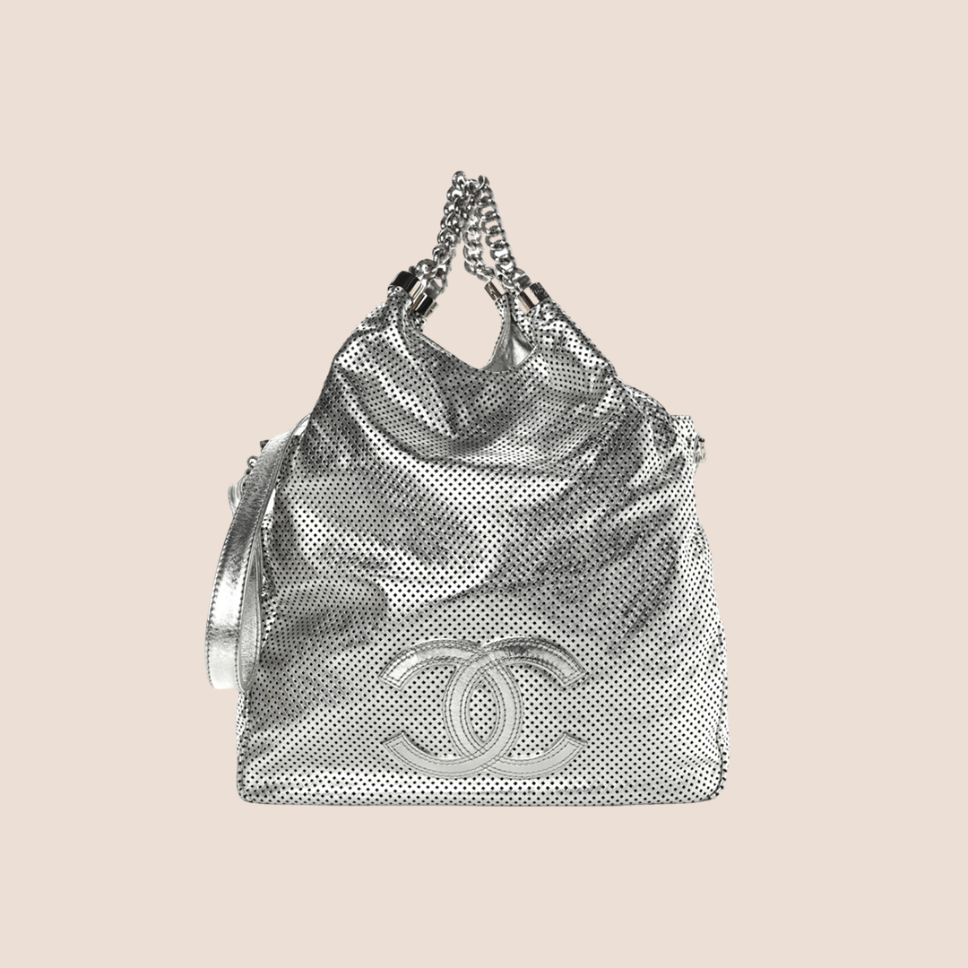 CHANEL METALLIC SILVER PERFORATED RODEO HOBO BAG – RDB