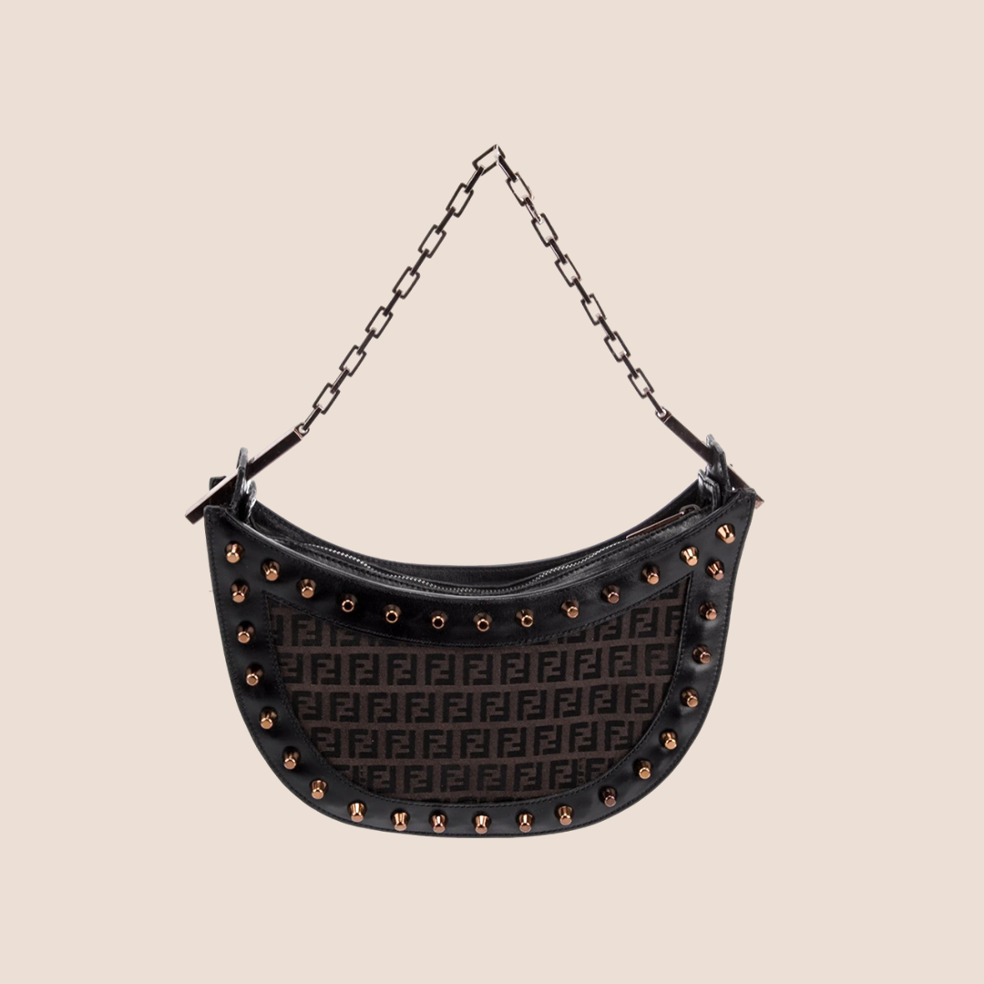 FENDI BROWN ZUCCHINO STUDDED HALF MOON BAG – RDB
