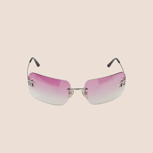 CHANEL 2000 CC RHINESTONE ROSE TINTED RIMLESS SUNGLASSES