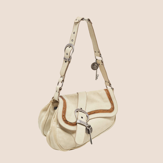 CHRISTIAN DIOR 2006 WHITE LEATHER GAUCHO DOUBLE SADDLE BAG