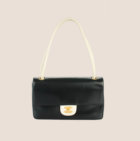CHANEL 2001 BLACK & WHITE PERFORATED BAG