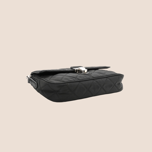 PRADA BLACK NYLON TESSUTO IMPUNTU QUILTED FLAP BAG