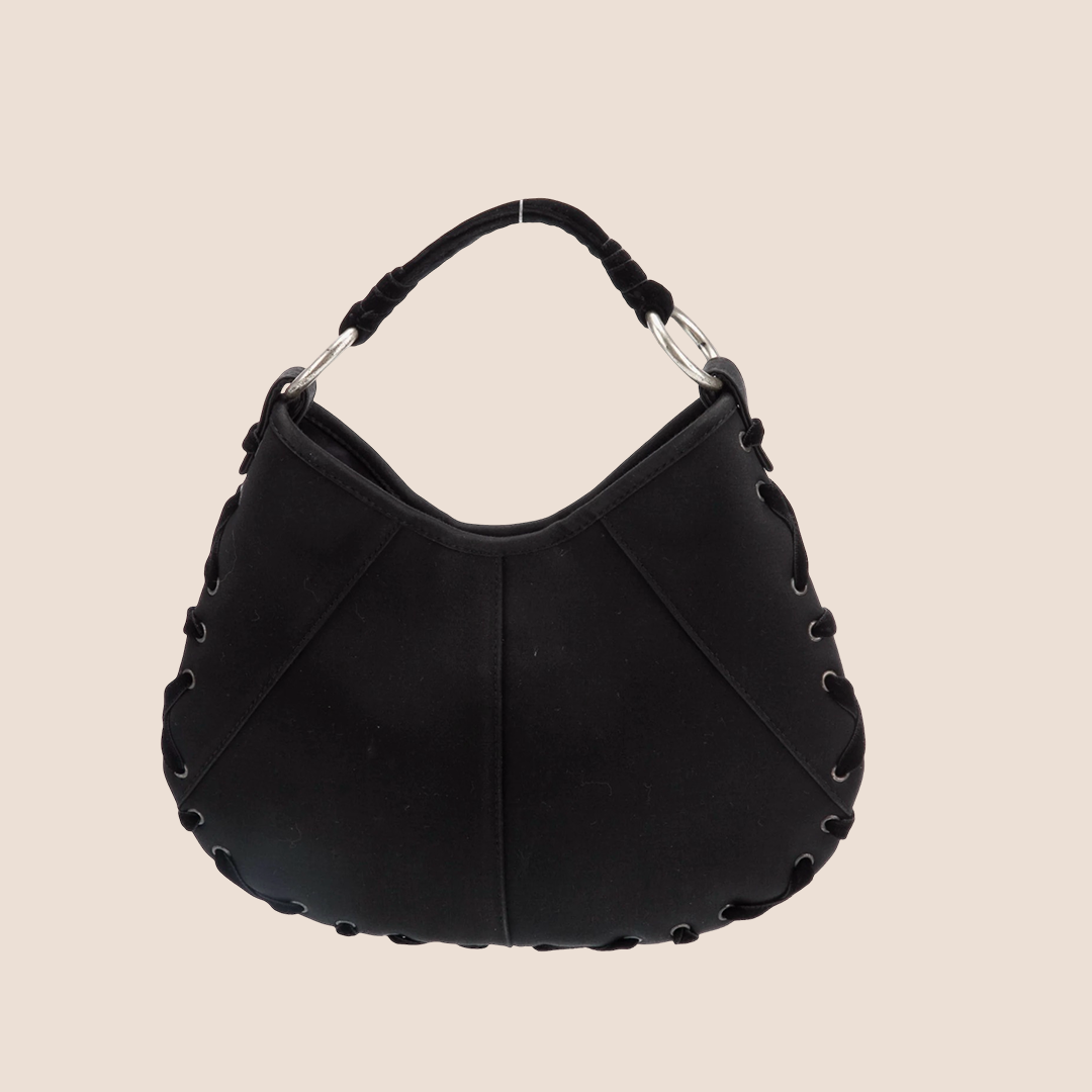 YVES SAINT LAURENT BLACK SATIN VELVET MOMBASA BAG