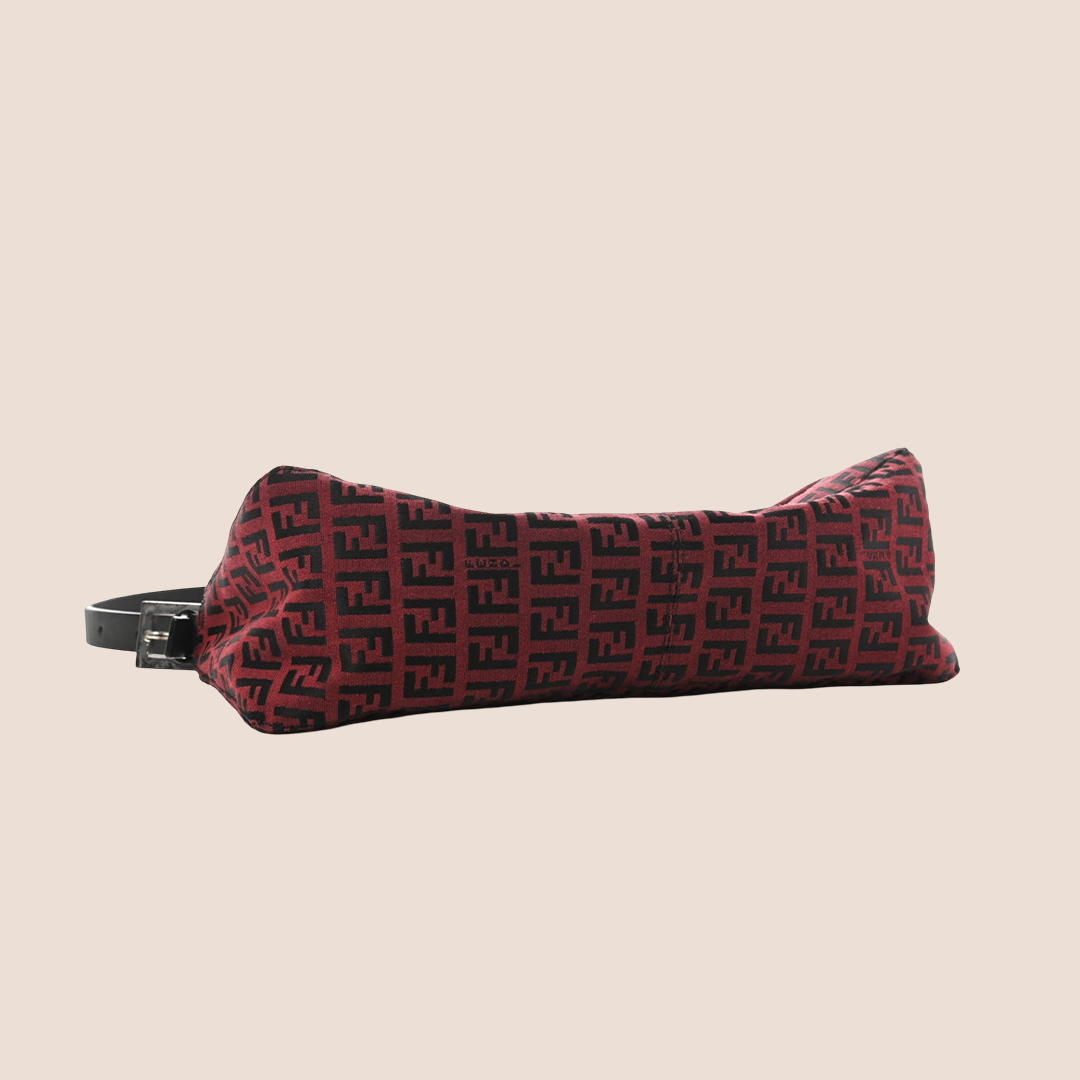 FENDI BURGUNDY & BLACK ZUCCHINO CANVAS BAGUETTE BAG