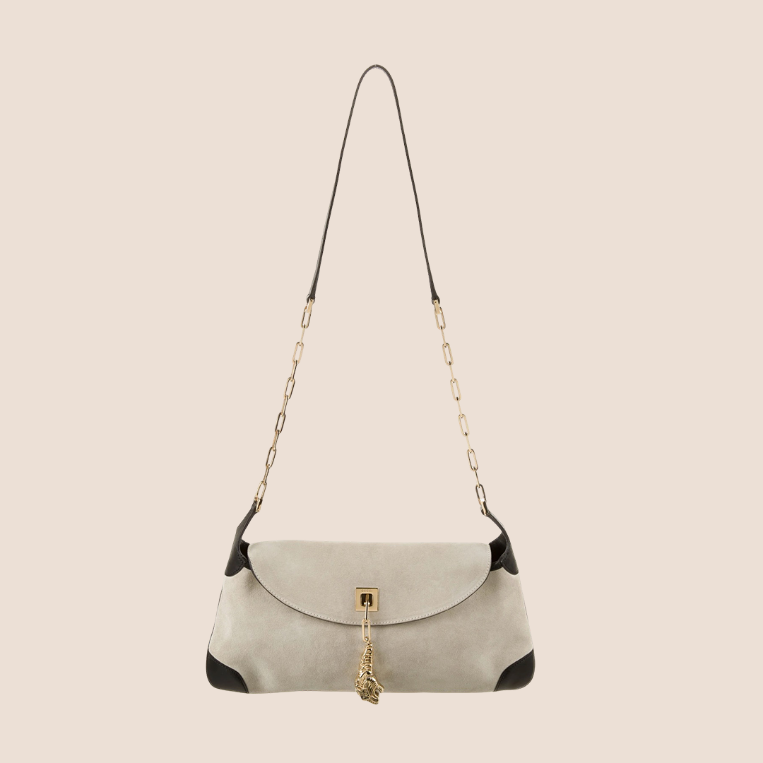 GUCCI GREY SUEDE TIGER HEAD SHOULDER BAG