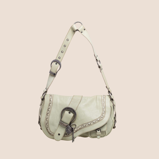 CHRISTIAN DIOR 2006 APPLE GREEN LEATHER GAUCHO SHOULDER BAG
