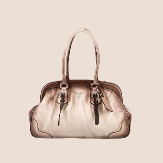 PRADA BROWN & CREAM ANTIQUE FRAME BAG