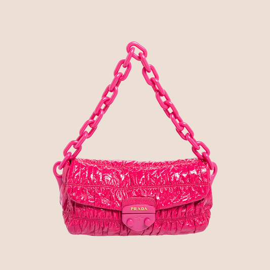 PRADA 2000 PINK PATENT LEATHER GAUFRE FLAP BAG