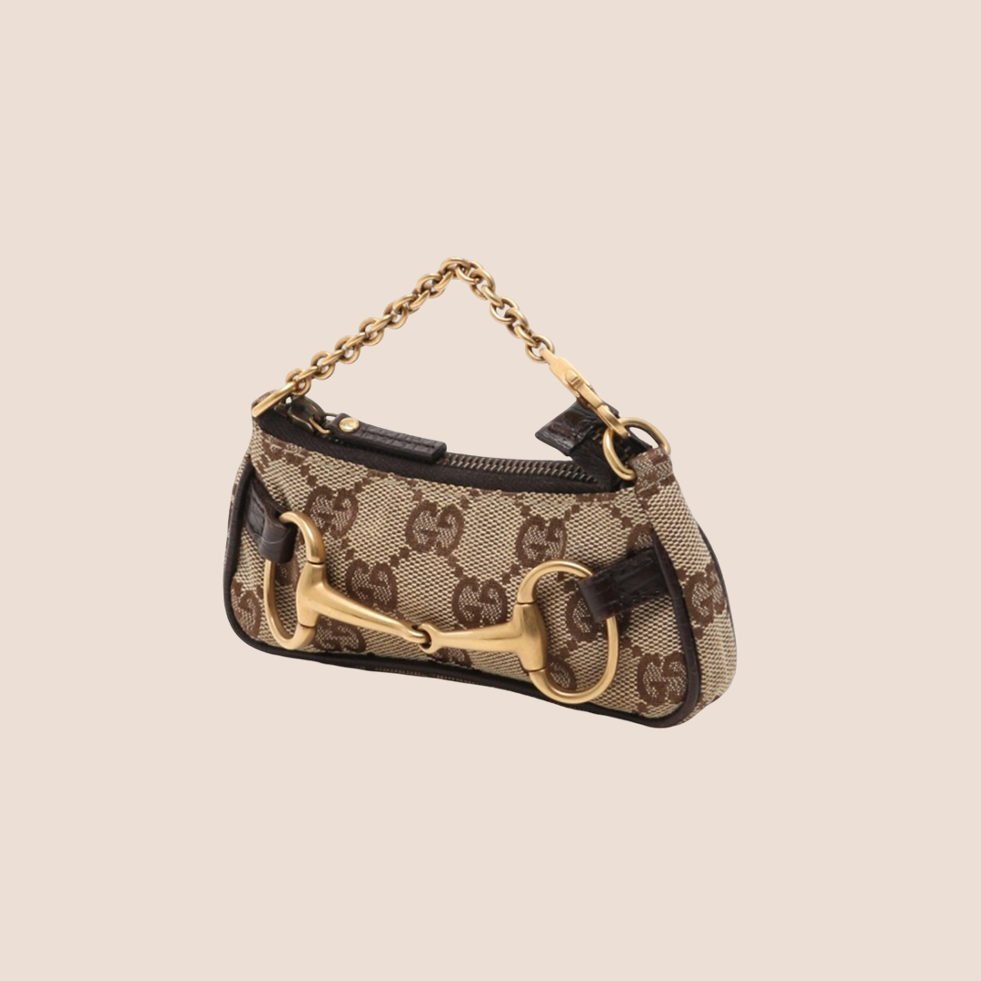 GUCCI BROWN MONOGRAM CANVAS HORSEBIT MICRO BAG