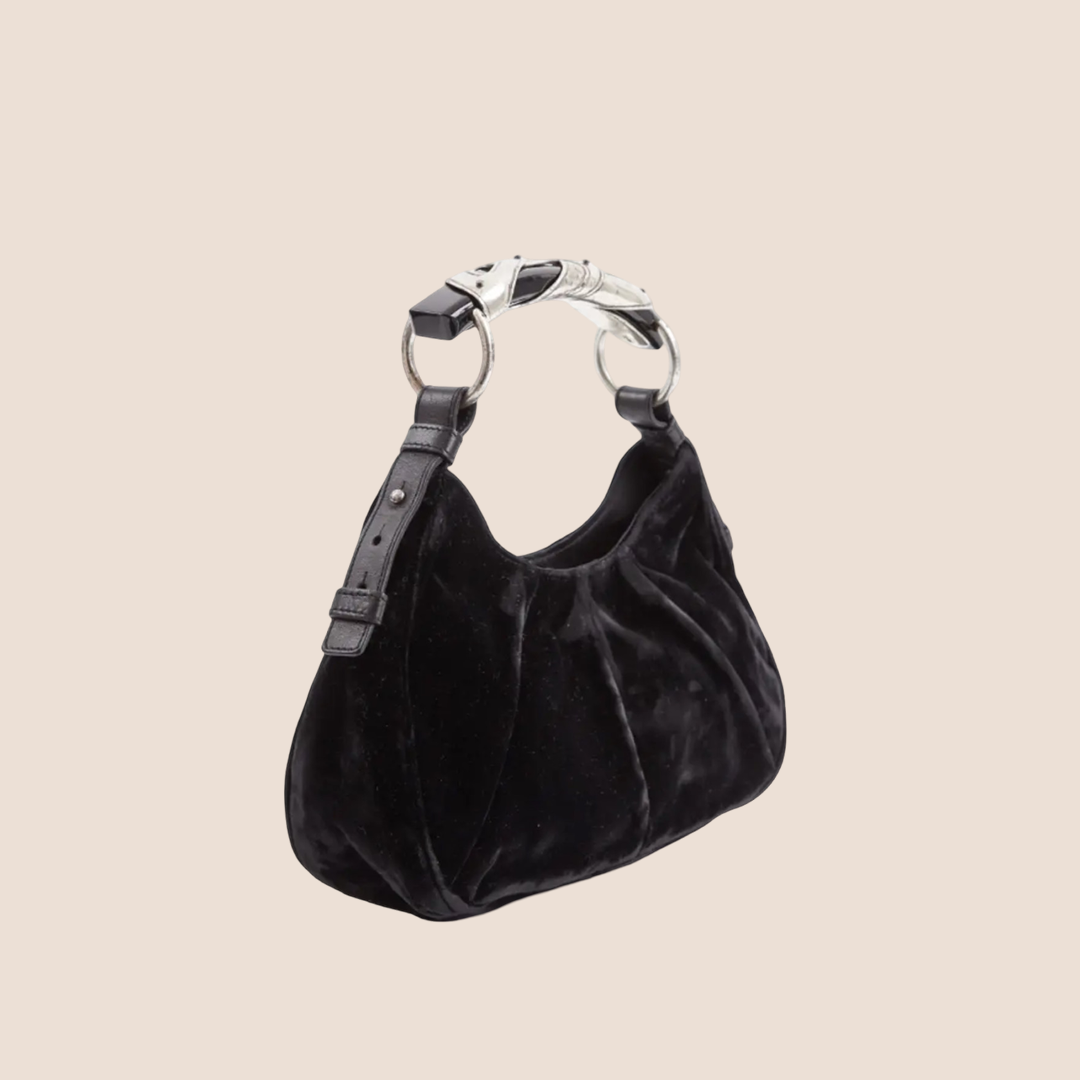 YVES SAINT LAURENT BLACK VELVET MOMBASA SHOULDER BAG