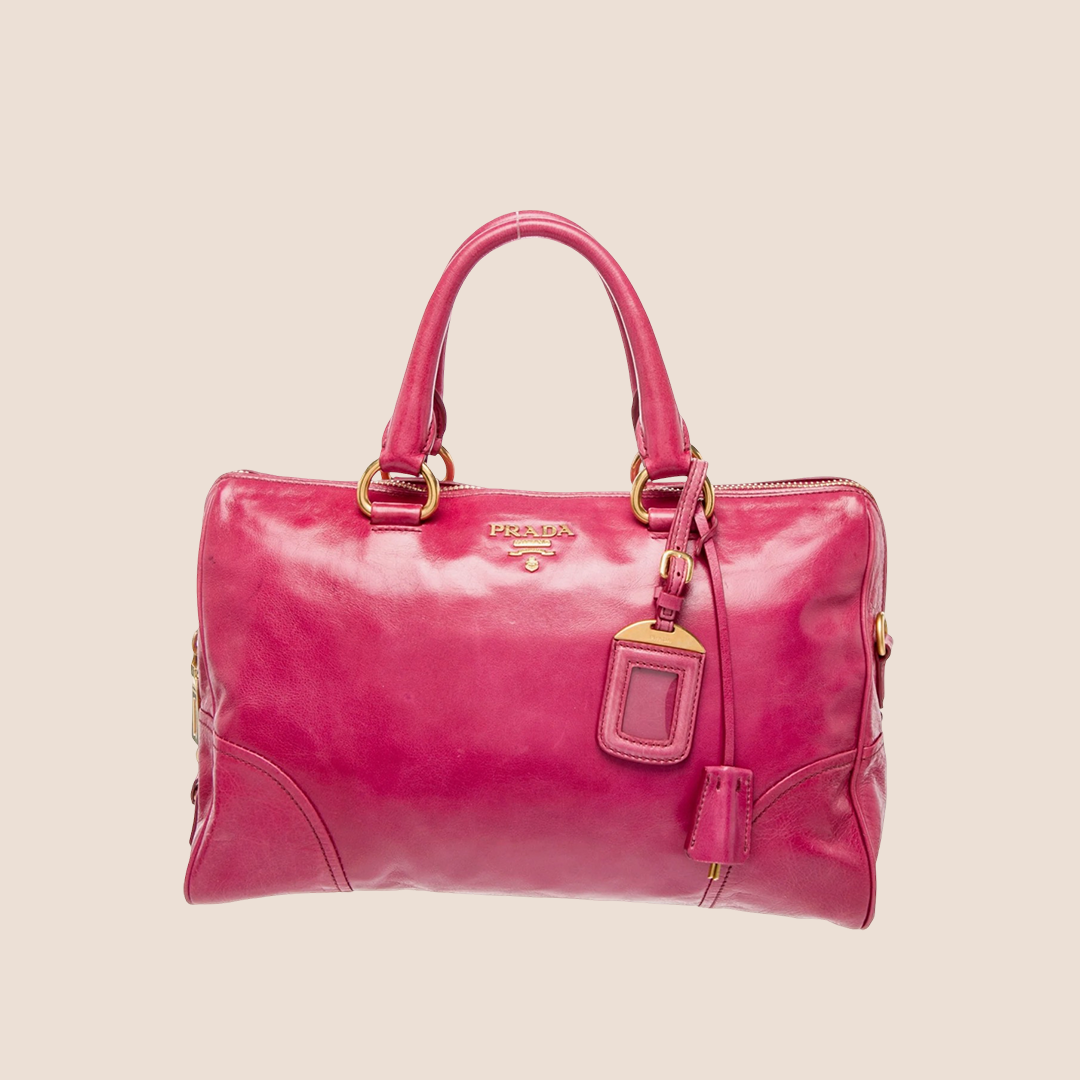 PRADA 2000 PINK VITELLO SHINE BAULETTO BAG