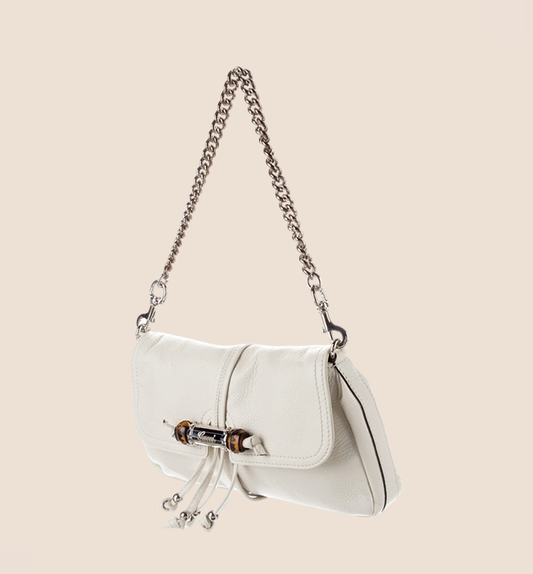 GUCCI WHITE CROISETTE BAMBOO SHOULDER BAG