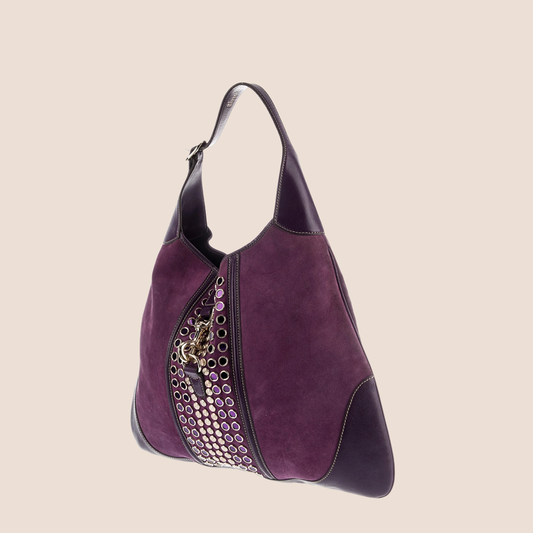GUCCI PURPLE STUDDED LARGE JACKIE O BOUVIER HOBO BAG
