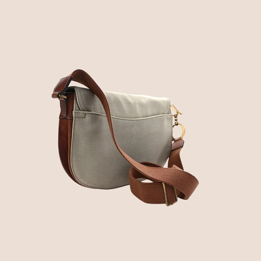 CHRISTIAN DIOR BROWN & BEIGE CANVAS DOUBLE SADDLE BAG