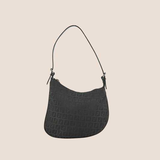 FENDI 2000 BLACK ZUCCHINO CANVAS OYSTER BAG