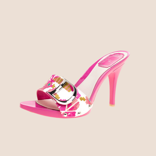 CHRISTIAN DIOR 2000 PINK MULTICOLOR PRINTED MULES