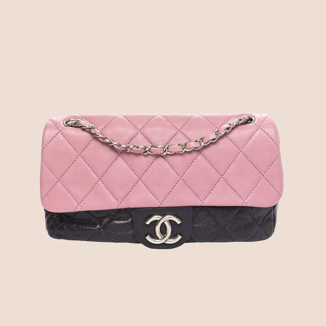 CHANEL BICOLOR PINK & NAVY LAMBSKIN FLAP BAG