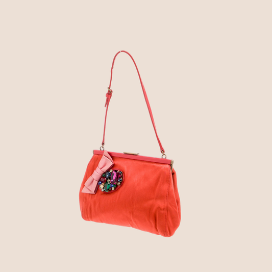 MIU MIU 2000 CORAL BOW SATIN CLUTCH SHOULDER BAG