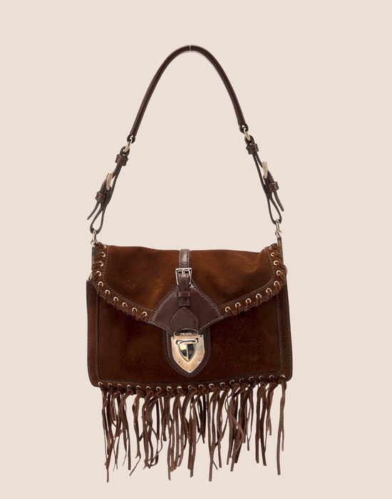 PRADA 2000 BROWN SUEDE WHIPSTITCH FRINGE BAG