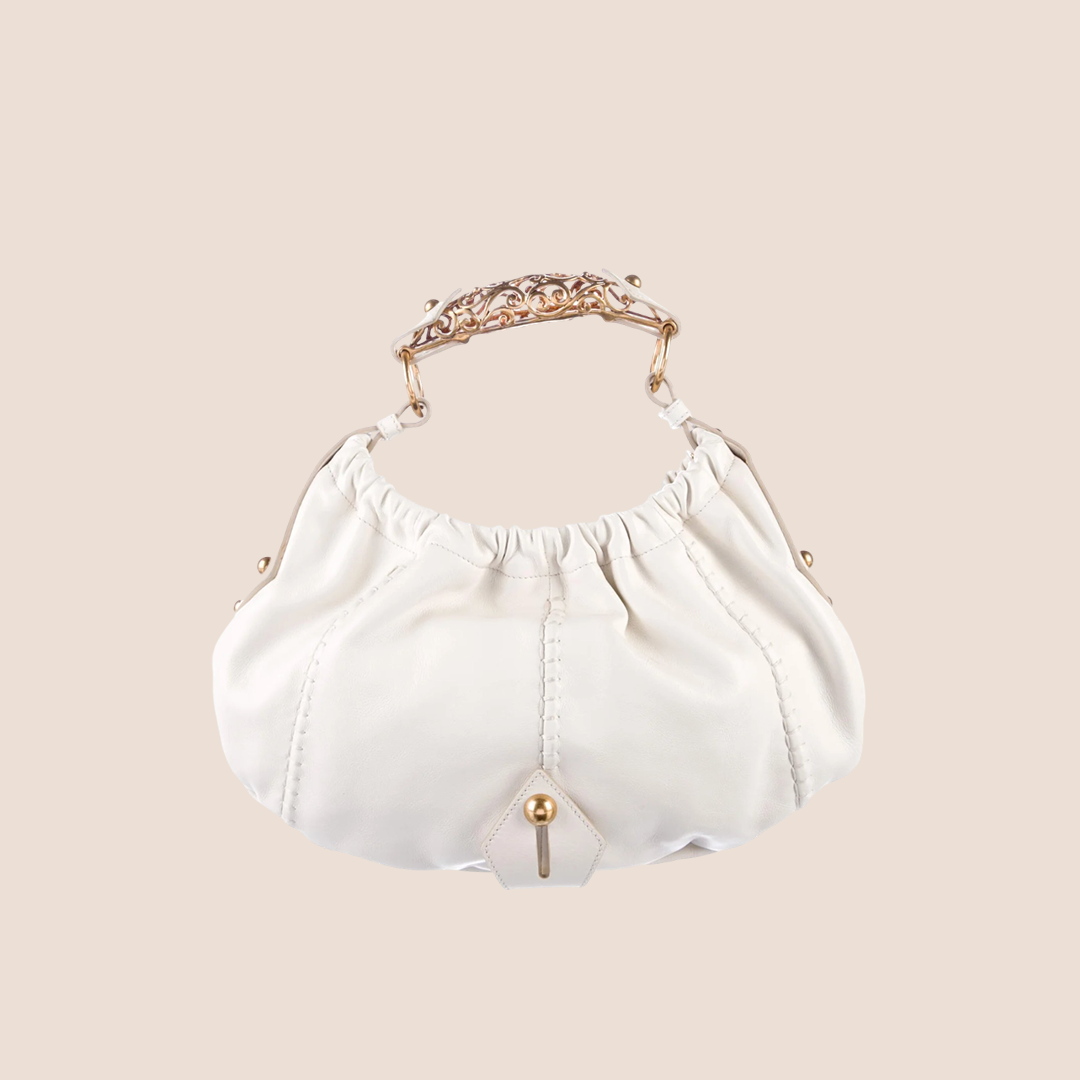 YVES SAINT LAURENT CREAM LEATHER VINCENNES MOMBASA HOBO BAG
