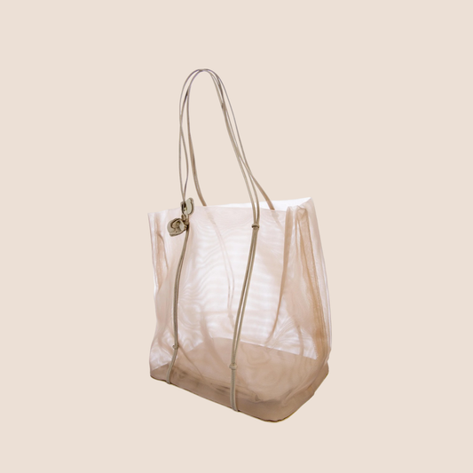 PRADA 2000 CREAM MESH RETE FIORI TOTE