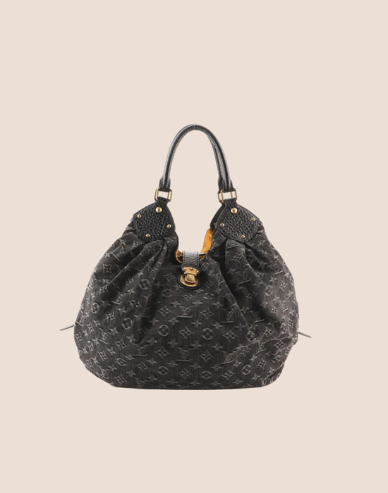 LOUIS VUITTON BLACK DENIM MONOGRAM MAHINA GM BAG