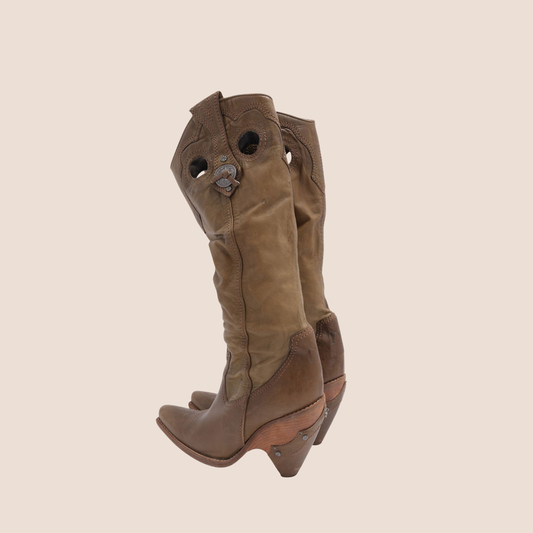 CHRISTIAN DIOR KHAKI LEATHER WESTERN COWBOY BOOTS