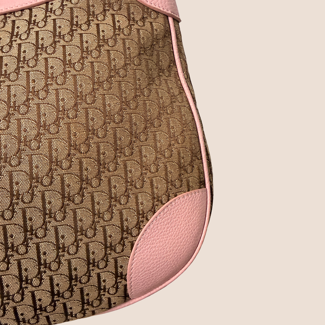 CHRISTIAN DIOR PINK & BEIGE DIORISSIMO CANVAS STREET CHIC HOBO BAG