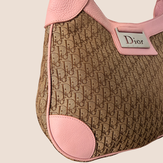 CHRISTIAN DIOR PINK & BEIGE DIORISSIMO CANVAS STREET CHIC HOBO BAG