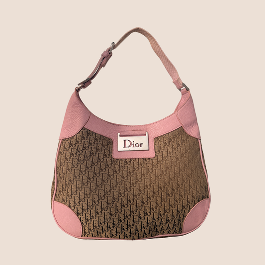 CHRISTIAN DIOR PINK & BEIGE DIORISSIMO CANVAS STREET CHIC HOBO BAG