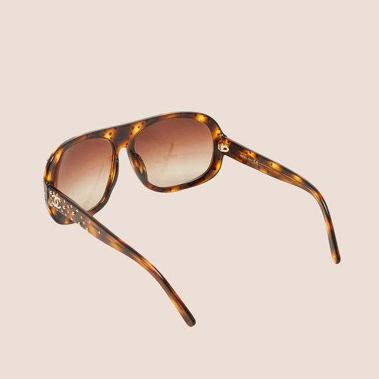 CHANEL 2000 BROWN TORTOISE STUDDED AVIATOR SUNGLASSES