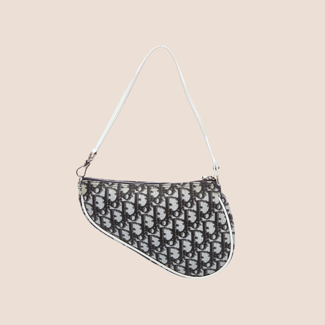 CHRISTIAN DIOR 2000 DARK NAVY & CREAM TROTTER MINI SADDLE BAG