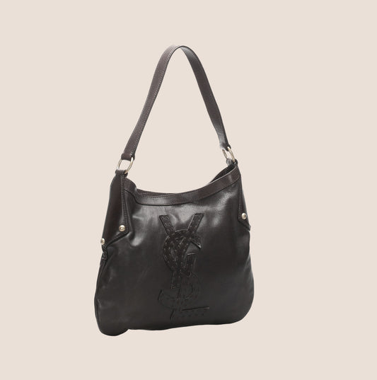 YVES SAINT LAURENT BLACK LEATHER LOGO KAHALA BAG