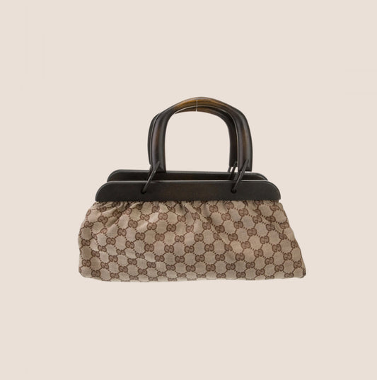 GUCCI GG MONOGRAM CANVAS WOOD HANDLE FRAME DOCTOR BAG