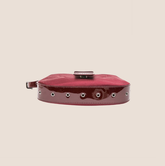 CHRISTIAN DIOR BURGUNDY SATIN & PATENT LEATHER MINI STREET CHIC HOBO BAG