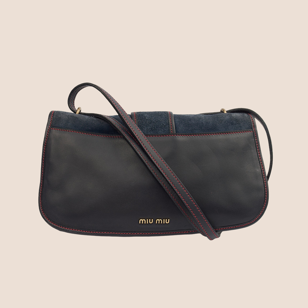 MIU MIU 2005 SPRING BLUE SUEDE PEAR SIXTY CROSSBODY BAG