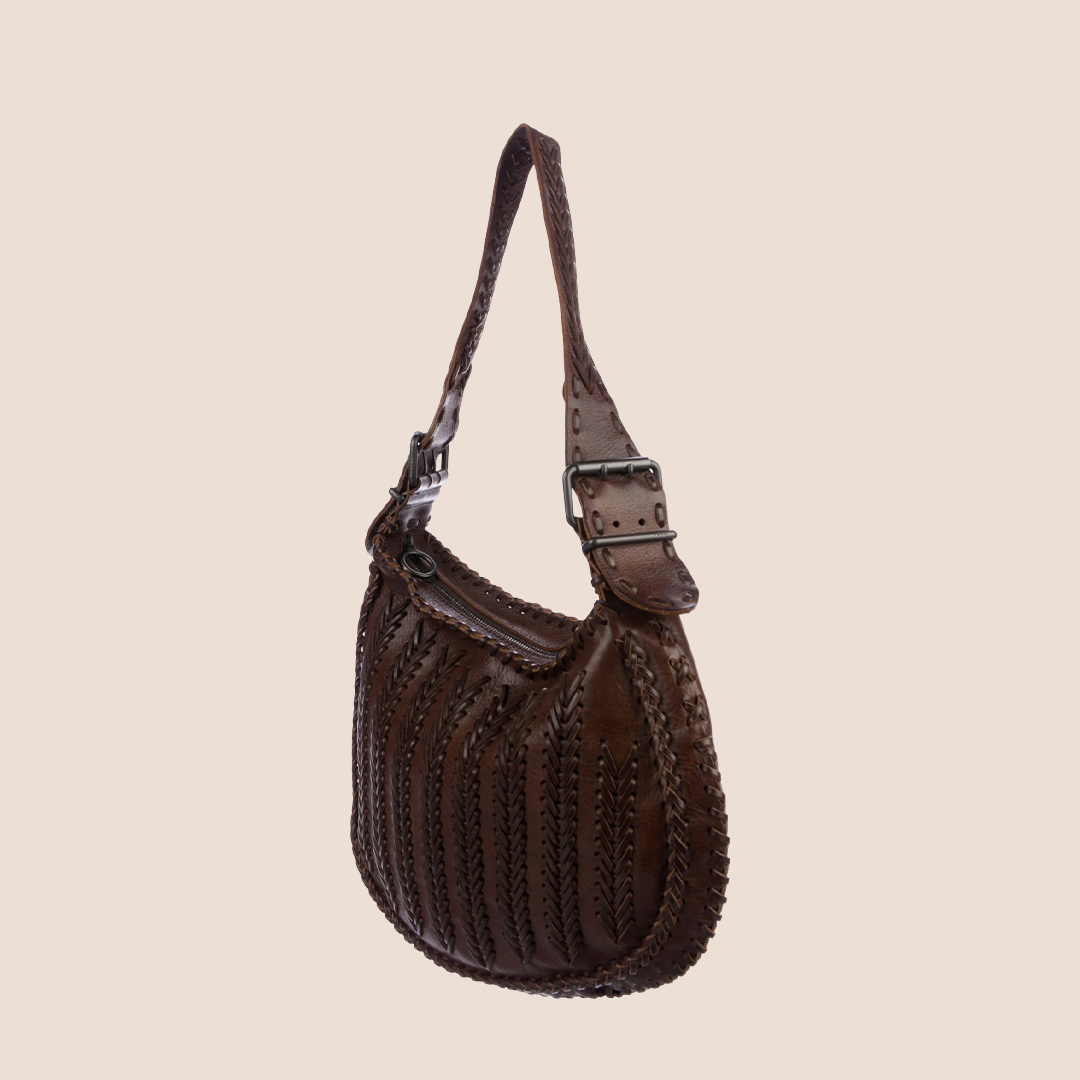 FENDI 2003 BROWN LEATHER WHIPSTITCH OYSTER HOBO BAG