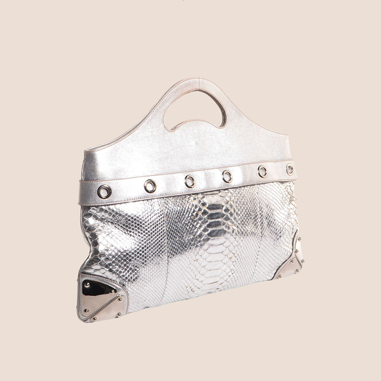 GUCCI 2000 SILVER PYTHON ROMY TOTE BAG