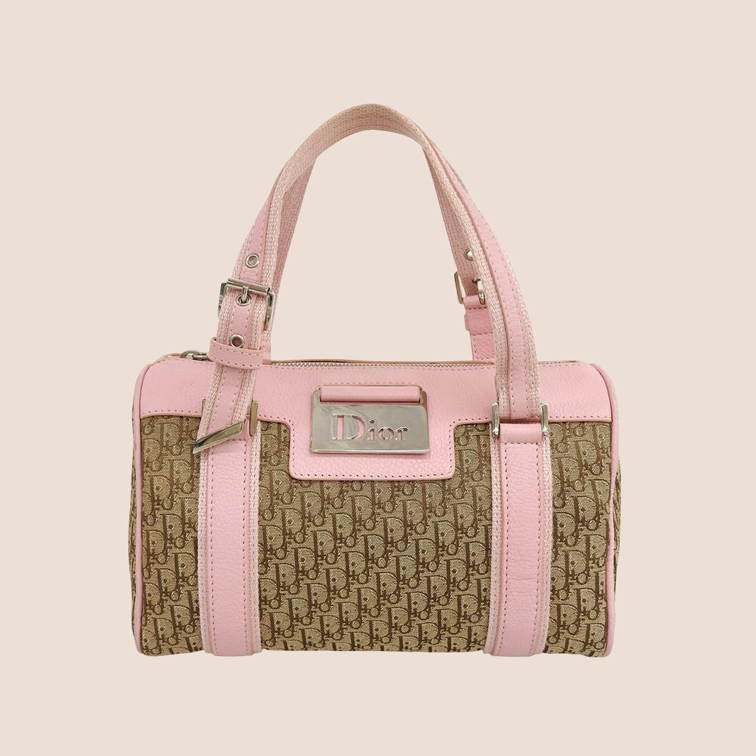 CHRISTIAN DIOR 2005 PINK & BEIGE STREET CHIC BOSTON BAG