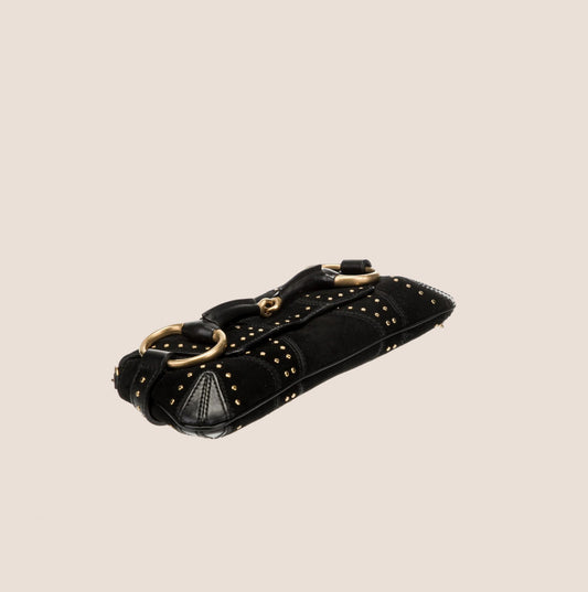 GUCCI SUEDE STUDDED HORSEBIT CLUTCH