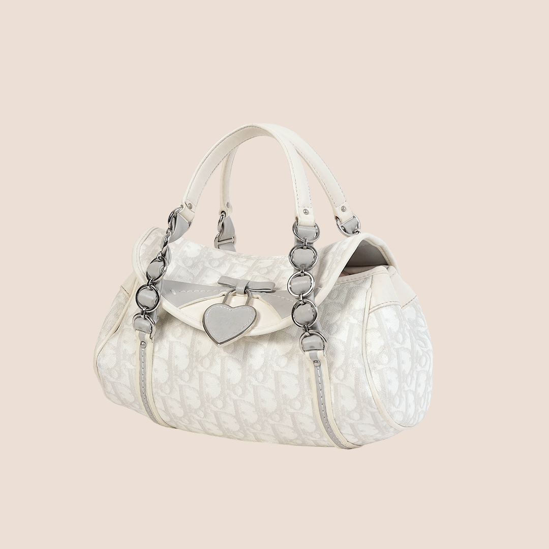 CHRISTIAN DIOR 2007 GREY & WHITE ROMANTIQUE TROTTER MINI HANDBAG